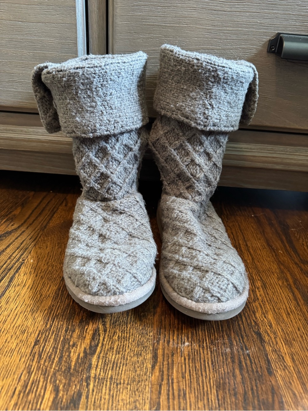 UGG Fold-Over Knit Slipper Boots - Gray